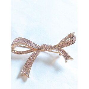 Kenneth Jay Lane Pink Crystal Bow Brooch Pin Vintage
